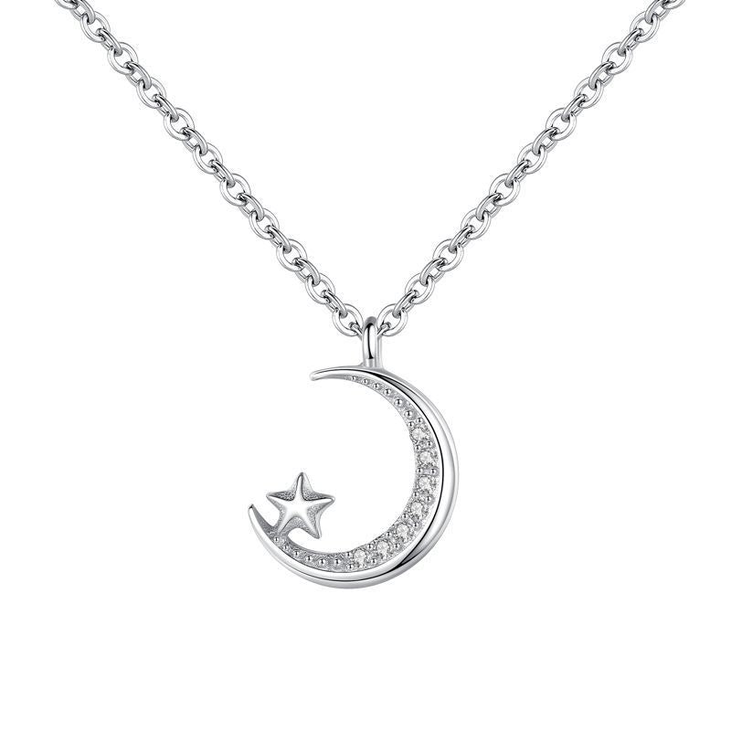 S925 Sterling Silver Star And Moon Micro-set Necklace