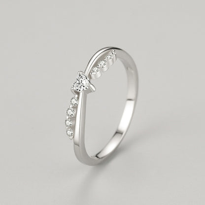 S925 Silver Cross Heart Diamond Ring