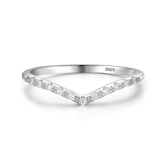 S925 Sterling Silver V-Shaped Stackable Band Ring