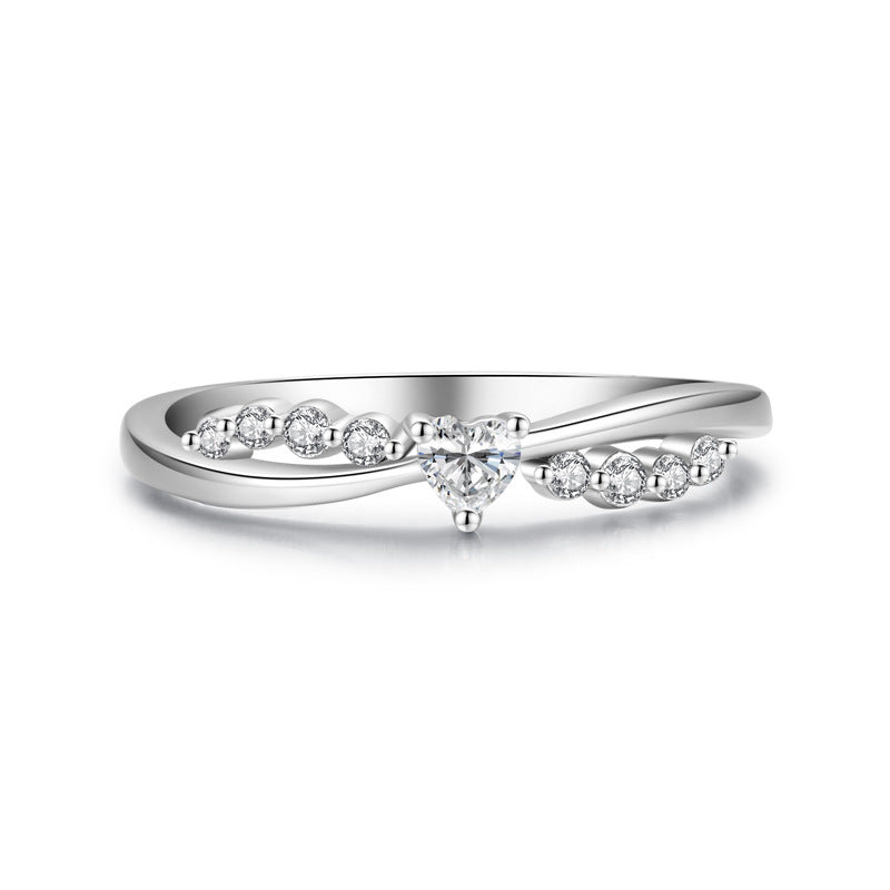 S925 Silver Cross Heart Diamond Ring