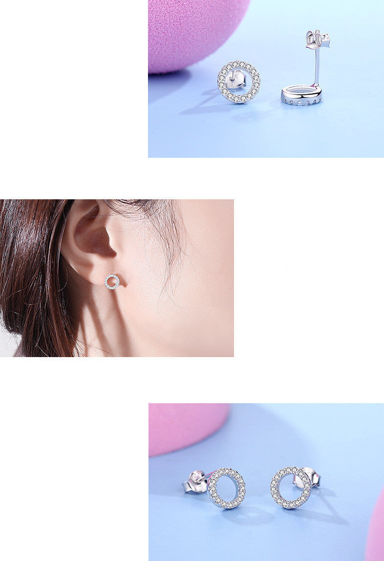 S925 Sterling Silver Circle Hollow Stud Earrings