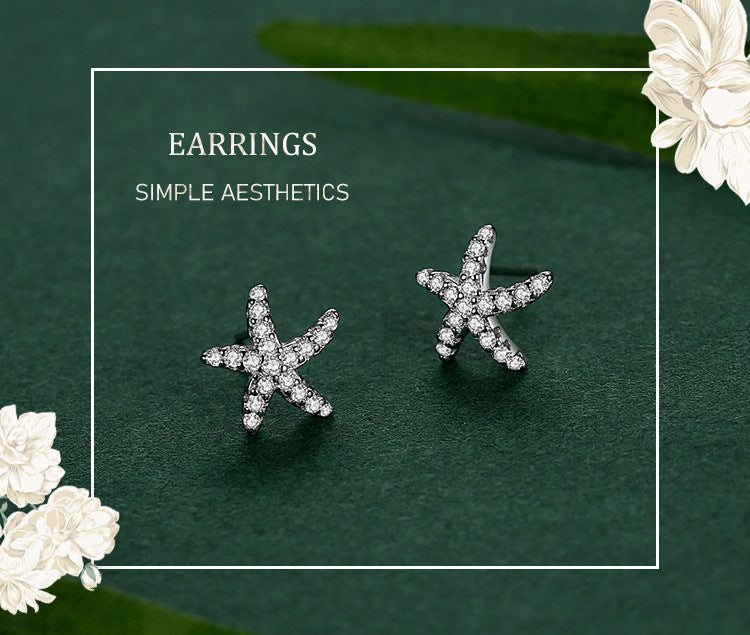 S925 Sterling Silver Starfish Stud Earrings With Diamonds