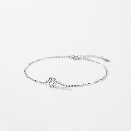 S925 Sterling Silver Six-claw Single Diamond Bracelet