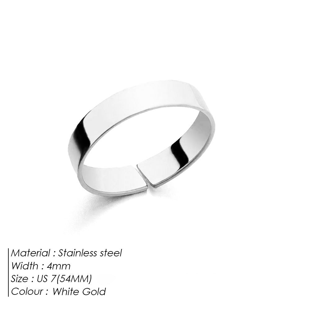 Simple Plain Aperture Titanium Steel Ring Adjustable Personalized