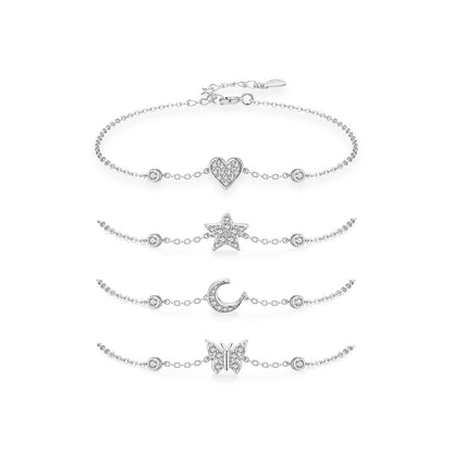 S925 Sterling Silver Sweet Loving Heart Butterfly Bracelet