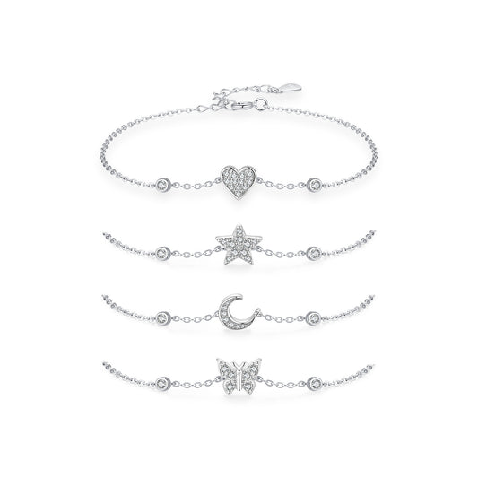 S925 Sterling Silver Sweet Loving Heart Butterfly Bracelet