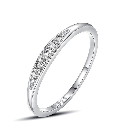 Simple And  Diamond Studded Thin Row  Small And Versatile Ring