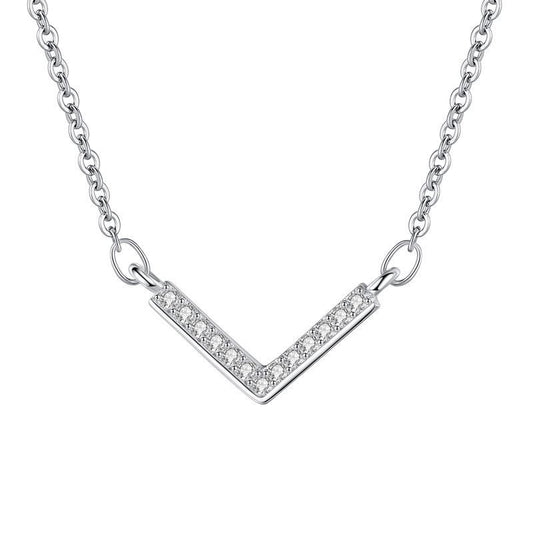 S925 Sterling Silver V-shaped Necklace Female Full Diamond Pendant Clavicle Chain