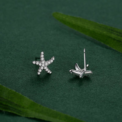 S925 Sterling Silver Starfish Stud Earrings With Diamonds