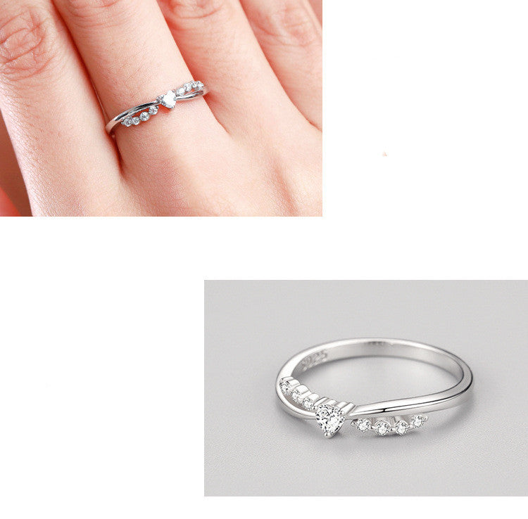 S925 Silver Cross Heart Diamond Ring