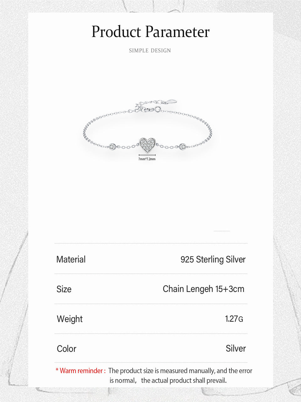 S925 Sterling Silver Sweet Loving Heart Butterfly Bracelet