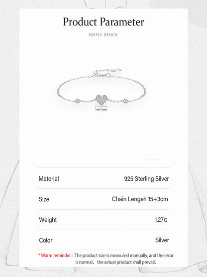 S925 Sterling Silver Sweet Loving Heart Butterfly Bracelet