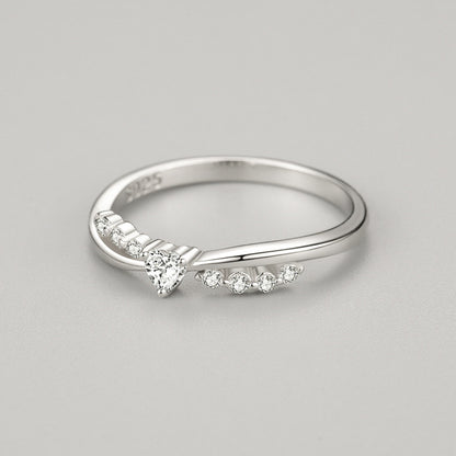 S925 Silver Cross Heart Diamond Ring