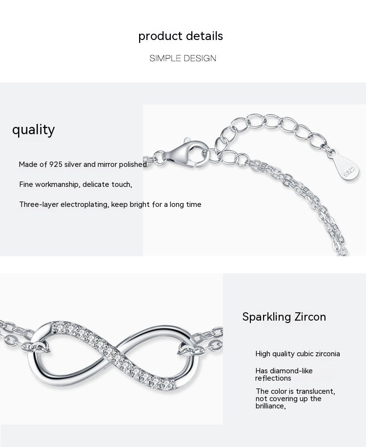 S925 Sterling Silver Fashion Infinite Symbol Micro-inlaid Bracelet