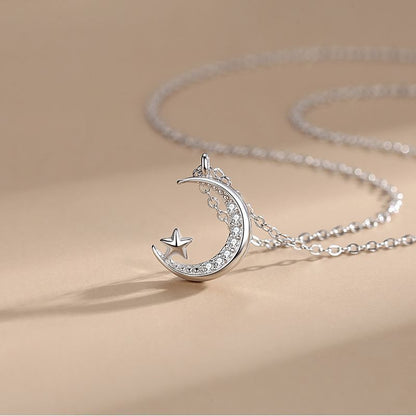 S925 Sterling Silver Star And Moon Micro-set Necklace