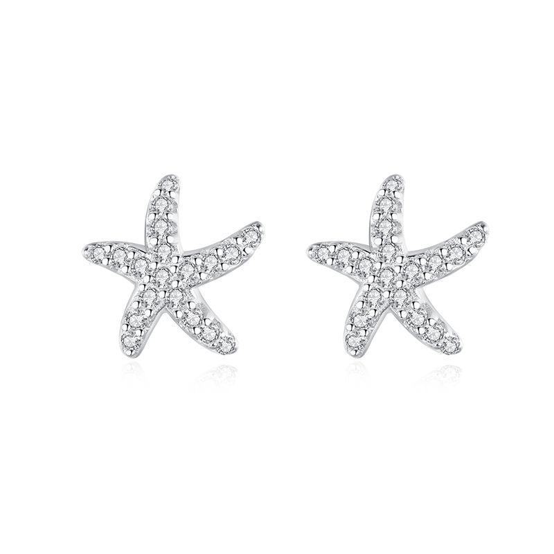 S925 Sterling Silver Starfish Stud Earrings With Diamonds