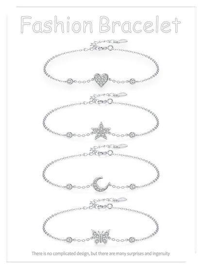 S925 Sterling Silver Sweet Loving Heart Butterfly Bracelet