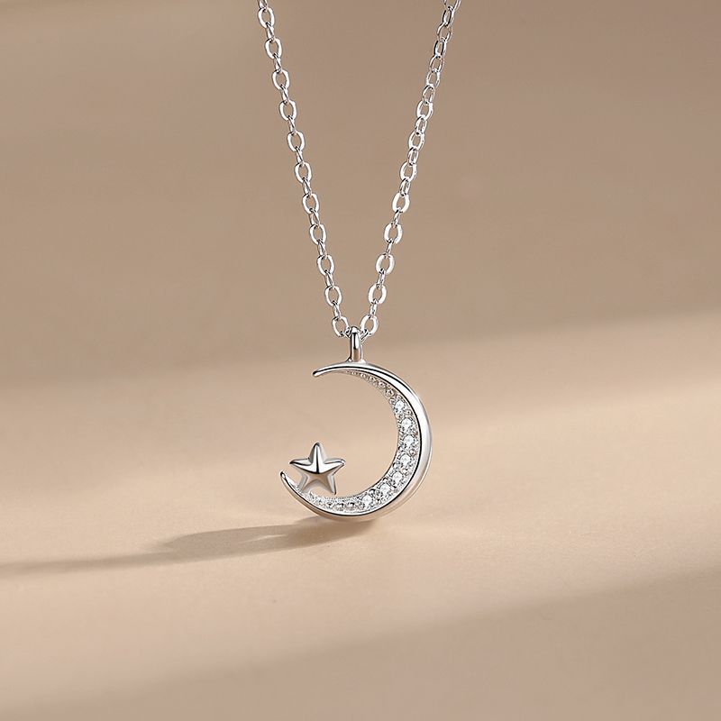 S925 Sterling Silver Star And Moon Micro-set Necklace