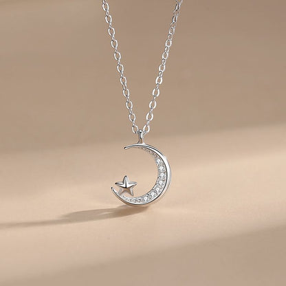 S925 Sterling Silver Star And Moon Micro-set Necklace