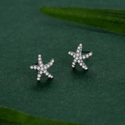 S925 Sterling Silver Starfish Stud Earrings With Diamonds